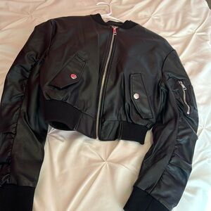 Cropped fashion nova black leather jacket